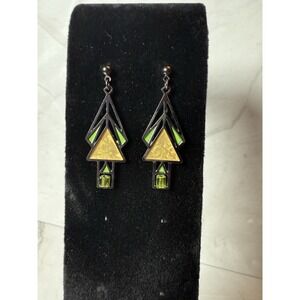Marion Mahoney tree shaped earrings‎ stained glass